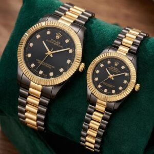 Luxury His & Her Classic Watch Set – Black & Gold Edition